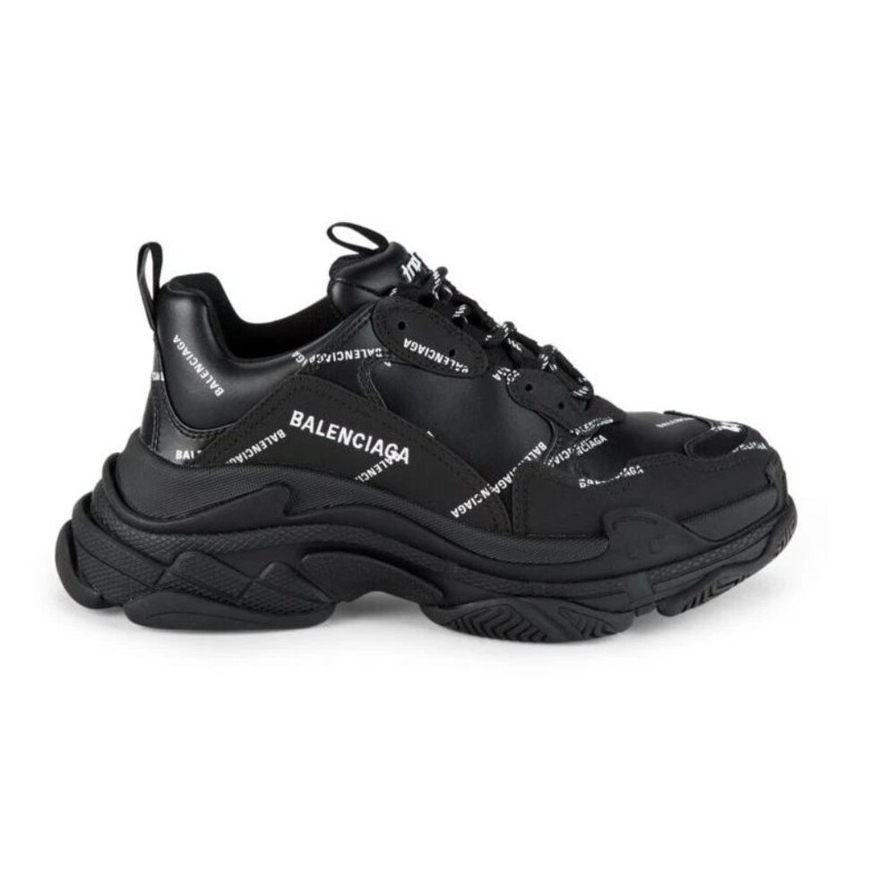 $1,195 NIB Balenciaga Black Triple S Logo Details Chunky Sneakers Shoes 43